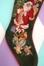 Load image into Gallery viewer, Vintage Needlepoint Christmas Stocking — Santa & Toys