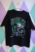 Load image into Gallery viewer, Black men's vintage 1991 Philadelphia Eagles football helmet graphic t-shirt by Elektra Vintage, casual NFL football shirt.