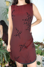 Load image into Gallery viewer, Vintage 1990s Burgundy Burn Out Velvet Mini Dress