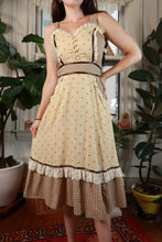 Load image into Gallery viewer, Vintage 1970s Floral Prairie Lace Trim Midi Dress