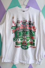 Load image into Gallery viewer, Vintage 1998 New York Jets South Park graphic men's long sleeve tee by Elektra Vintage, featuring AFC East Champions design.