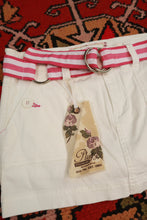 Load image into Gallery viewer, NWT Vintage Y2K White Denim Mini Skirt with Pink Stripe Belt