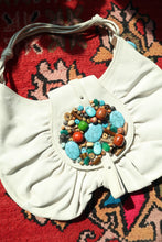 Load image into Gallery viewer, Vintage White Boho Hobo Bag with Colorful Beaded Turquoise Embellishments