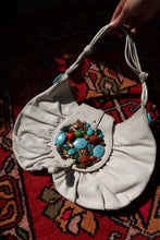Load image into Gallery viewer, Vintage White Boho Hobo Bag with Colorful Beaded Turquoise Embellishments