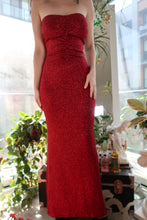 Load image into Gallery viewer, Vintage Red Glitter Strapless Gown – Bodycon Maxi Evening Dress