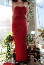 Load image into Gallery viewer, Vintage Red Glitter Strapless Gown – Bodycon Maxi Evening Dress