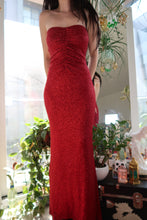 Load image into Gallery viewer, Vintage Red Glitter Strapless Gown – Bodycon Maxi Evening Dress