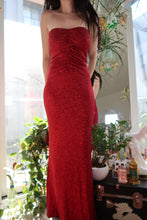 Load image into Gallery viewer, Vintage Red Glitter Strapless Gown – Bodycon Maxi Evening Dress