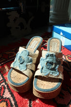 Load image into Gallery viewer, Mandee Y2K Vintage Wedge Sandals – Deadstock Denim Flower Platform Heels