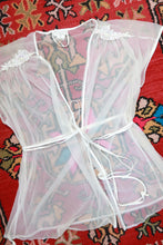 Load image into Gallery viewer, Vintage Sheer White Chiffon Tie Front Bed Jacket Robe