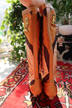 Load image into Gallery viewer, Vintage Gucci by Tom Ford Fall/Winter 2000 leather boots with iconic printed silk and stylish heels.