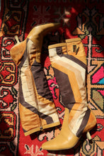 Load image into Gallery viewer, Vintage Gucci by Tom Ford silk heeled boots with leather accents and iconic print, Fall/Winter 2000 collection.