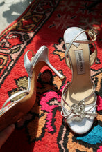 Load image into Gallery viewer, Vintage Jimmy Choo Silver Strappy Heels – Metallic Leather Heels