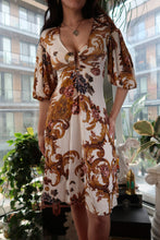 Load image into Gallery viewer, Vintage Just Cavalli Baroque Print Dress – Deep V Cut & Puff Sleeves