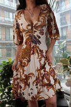 Load image into Gallery viewer, Vintage Just Cavalli Baroque Print Dress – Deep V Cut & Puff Sleeves