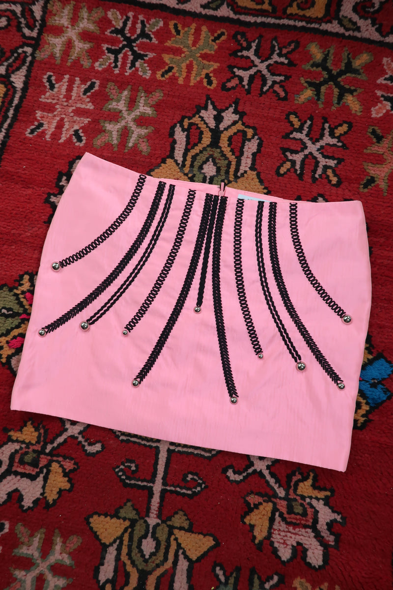 Vintage Versace Pink Mini Skirt – Embellished Black Trim