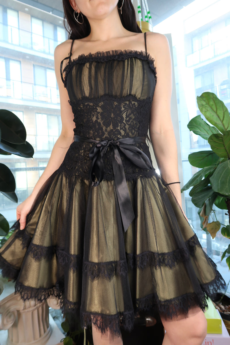 Vintage 90s Jessica McClintock Black Lace & Tulle Party Dress – Elektra