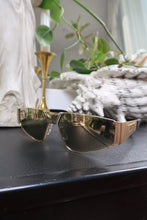 Load image into Gallery viewer, Moschino Gold Shield Sunglasses – Embossed Logo Visor Shades