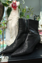 Load image into Gallery viewer, Vintage Prada Black Leather Kitten Heel Boots – Pointed Toe Mid-Calf Boots