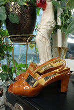 Load image into Gallery viewer, Vintage Fendi Slingback Mules – 90s/2000s Cognac Patent Leather Heels