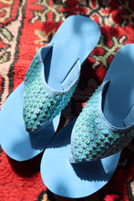 Load image into Gallery viewer, Deadstock Vintage Y2k Blue Sequin Platform Flip Flops - 2000s Beaded Sandals