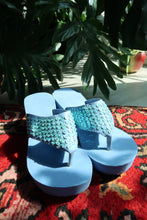 Load image into Gallery viewer, Deadstock Vintage Y2k Blue Sequin Platform Flip Flops - 2000s Beaded Sandals