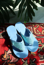 Load image into Gallery viewer, Deadstock Vintage Y2k Blue Sequin Platform Flip Flops - 2000s Beaded Sandals