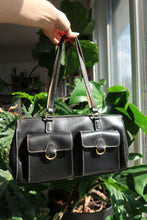 Load image into Gallery viewer, Vintage 2000s Black Faux Leather Double Pocket Shoulder Bag