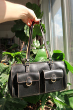 Load image into Gallery viewer, Vintage 2000s Black Faux Leather Double Pocket Shoulder Bag