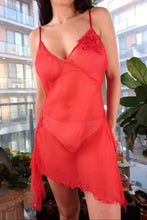 Load image into Gallery viewer, Vintage 2000s Victoria’s Secret Red Silk Sheer Negligee Slip Dress