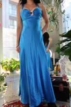 Load image into Gallery viewer, Vintage 100% Silk Blue Evening Gown with Rhinestone Detail – Y2K Glam