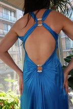 Load image into Gallery viewer, Vintage 100% Silk Blue Evening Gown with Rhinestone Detail – Y2K Glam