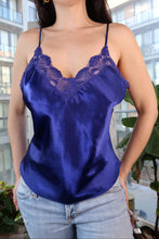 Load image into Gallery viewer, Vintage Gold Label Victoria’s Secret Blue Satin Lace Camisole Top