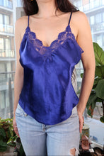 Load image into Gallery viewer, Vintage Gold Label Victoria’s Secret Blue Satin Lace Camisole Top