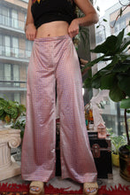 Load image into Gallery viewer, Vintage 1970s Op Art Bell Bottom Pants – Pink & Purple Satin