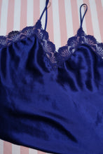 Load image into Gallery viewer, Vintage Gold Label Victoria’s Secret Blue Satin Lace Camisole Top
