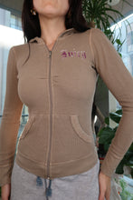 Load image into Gallery viewer, Vintage Juicy Couture Waffle Knit Zip Hoodie – “Prep School Dropout” Burnout Velvet Lettering