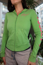 Load image into Gallery viewer, Vintage Juicy Couture “Angel” Zip-Up Hoodie – Green with Pink Sleeve Text