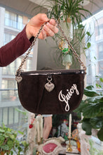Load image into Gallery viewer, Vintage Juicy Couture Mini Shoulder Bag – Brown Velour with Chain Strap & Heart Charms