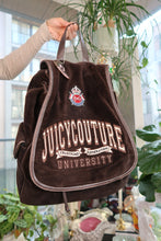 Load image into Gallery viewer, Vintage Juicy Couture “University” Backpack – Brown Velour with Crest Patch