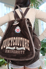 Load image into Gallery viewer, Vintage Juicy Couture “University” Backpack – Brown Velour with Crest Patch