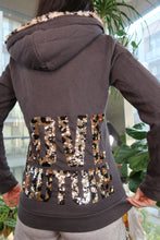 Load image into Gallery viewer, Vintage Juicy Couture Zip-Up Hoodie – Leopard Sequin “Love Couture” Back & Faux Fur Trim