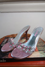 Load image into Gallery viewer, Vintage Anne Michelle Pink Metallic Rhinestone Heeled Slide Sandals