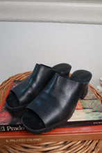 Load image into Gallery viewer, Vintage Genuine Leather Black Platform Mule Heels Chunky Slip On Sandals