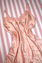 Load image into Gallery viewer, Vintage 2000s Victoria’s Secret peach silk slip dress with lace trim, featuring delicate details and a classic, elegant silhouette.