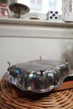 Load image into Gallery viewer, Vintage silver plate divided serving tray with scalloped edge and ornate feet by Elektra Vintage, showcasing intricate design details.