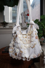 Load image into Gallery viewer, Vintage Y2K Cream Satin Beaded Mother of Pearl Shell Shoulder Bag Purse