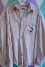 Load image into Gallery viewer, Vintage Disney Mickey Mouse Embroidered Button Up Shirt Beige Long Sleeve