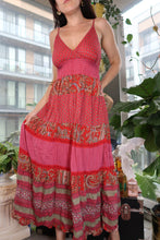 Load image into Gallery viewer, Vintage 2000s Boho Maxi Dress – Pink & Red Patchwork Print