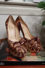 Load image into Gallery viewer, Christian Louboutin Fauve Printed Canvas Jenny 150 Platform Peep Toe Heels